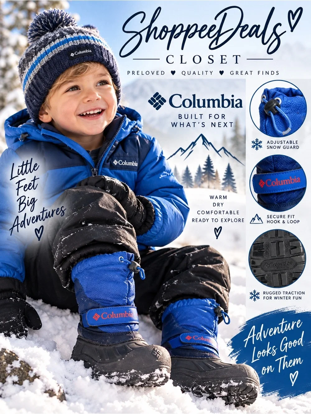 Columbia Powderbug Snowlite 400g Kids Snow Boots Blue Black Size 11
